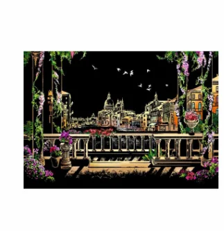 

2Pcs/Set Fashion DIY Drawing Picture Wall Painting Scratch Card Toy Venice City Golden Night View Paint Arts Paper Home Decor Sc