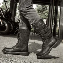 Плоские на низком каблуке, на шнуровке, Мужские ботинки в западном стиле, мотоциклетные ботинки, мужские зимние ботинки с пряжкой, теплые мотоциклетные ботинки