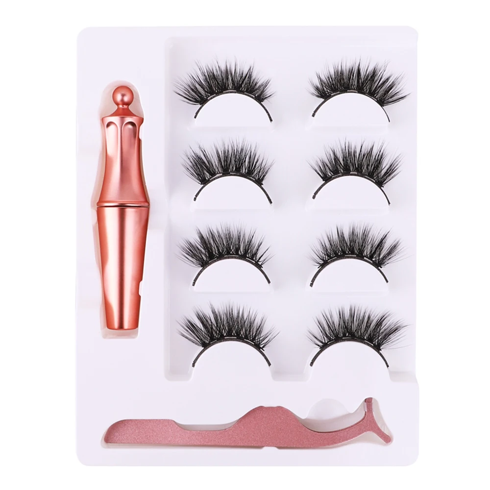 5 Magnetic 4 Pairs of Glue-free Magnet False Eyelashes Set 4 Different Style Eye Lashes Magnetic Eyeliner with Tweezers
