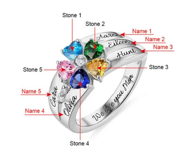 Personalized Spiral Rings for Women 925 Sterling Silver Twist Engraved Names  with 5 Marquise-Shape Simulated Birthstones - Walmart.com