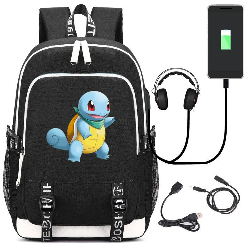 Squirtle Аниме Пикачу чармандер, генгар, Иви рюкзак с usb-портом для подростков рюкзак школьный для ноутбука Плечи сумка для книг, женский рюкзак