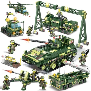 

Tank Military Helicopter Building Blocks Missile Truck SWAT Army Troop Soldier Figures Cannon Model Bricks Toys for Kids Boy
