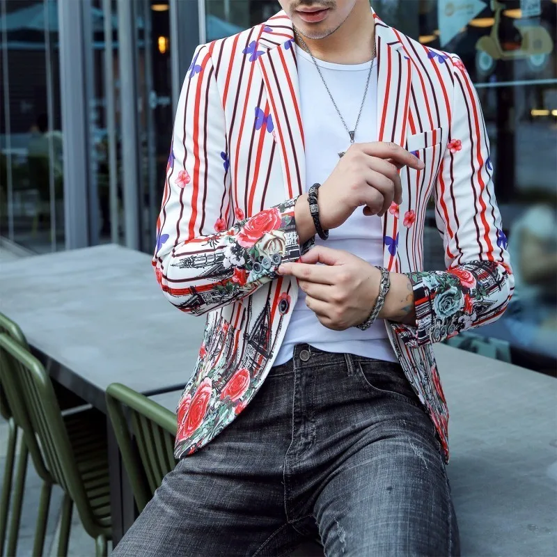 Мужские крутые Клубные пиджаки Xadrez Masculino пиджак мужской полосатый цветок Chaquetas Hombre De Vestir мужской костюм