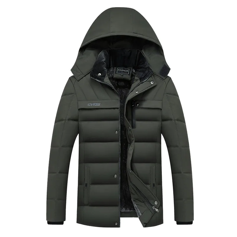 Новое поступление Мужская парка модная утепленная куртка зимняя брендовая одежда Повседневная Мужская парка с капюшоном ветрозащитная одежда Размер XL-4XL - Цвет: Армейский зеленый