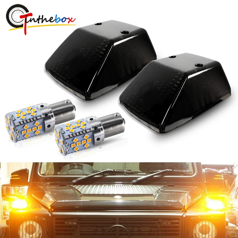 Black Turn Signal Light Covers W/ Py21w Bau15s Canbus Amber Led Bulbs For 19862018 Mercedes