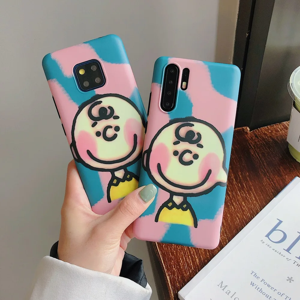

Cute Cartoon Charlie Brown Soft Matte Case For Huawei P30 Pro P20 Mate 20 nova 4 5 5pro honor 20 Pro Purple Silicone Cover Cases