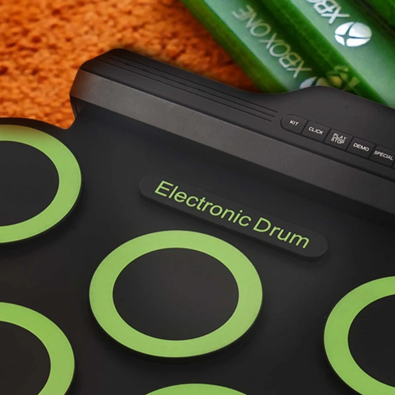 Portable Electronic Drum Digital USB 7 Pads Roll up Drum Set Silicone Electric Drum Pad Kit With DrumSticks Foot Pedal