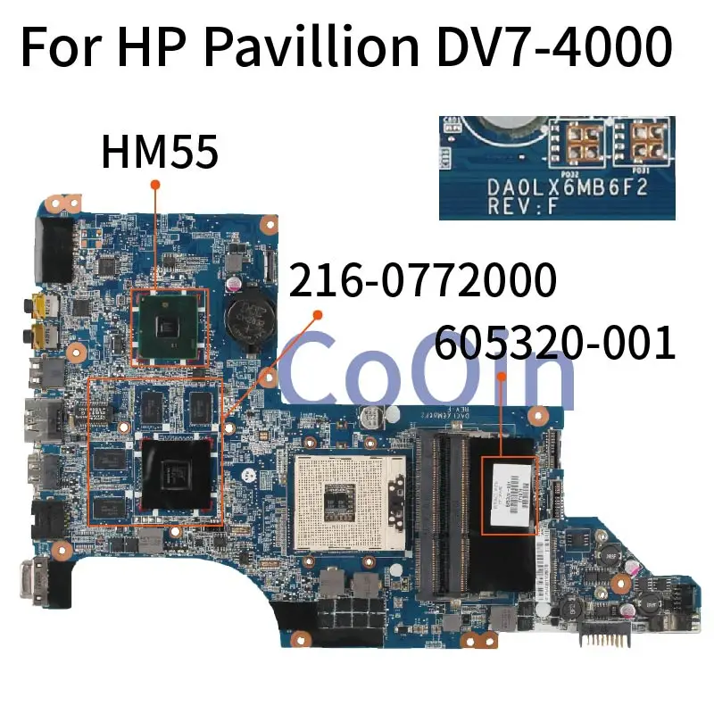 Материнская плата для ноутбука HP Pavillion DV7T 605320 001 501 материнская HD5650M DA0LX6MB6F2 DA0LX6MB6H1