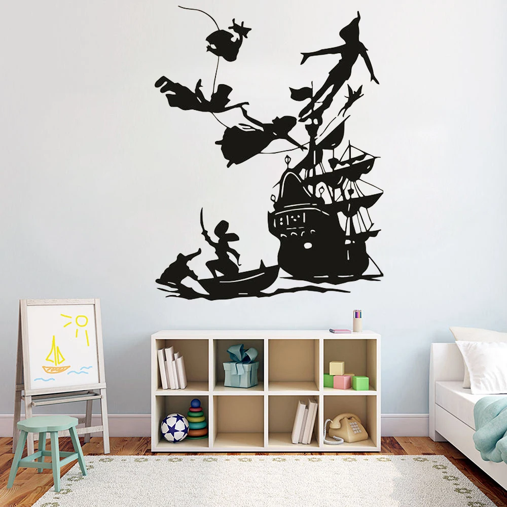 Peter Pan Pirates Ship Wall Decals for Kids room Decoration Boy dream Cartoon vinyl wall Sticker waterproof Home Art Decor 4250