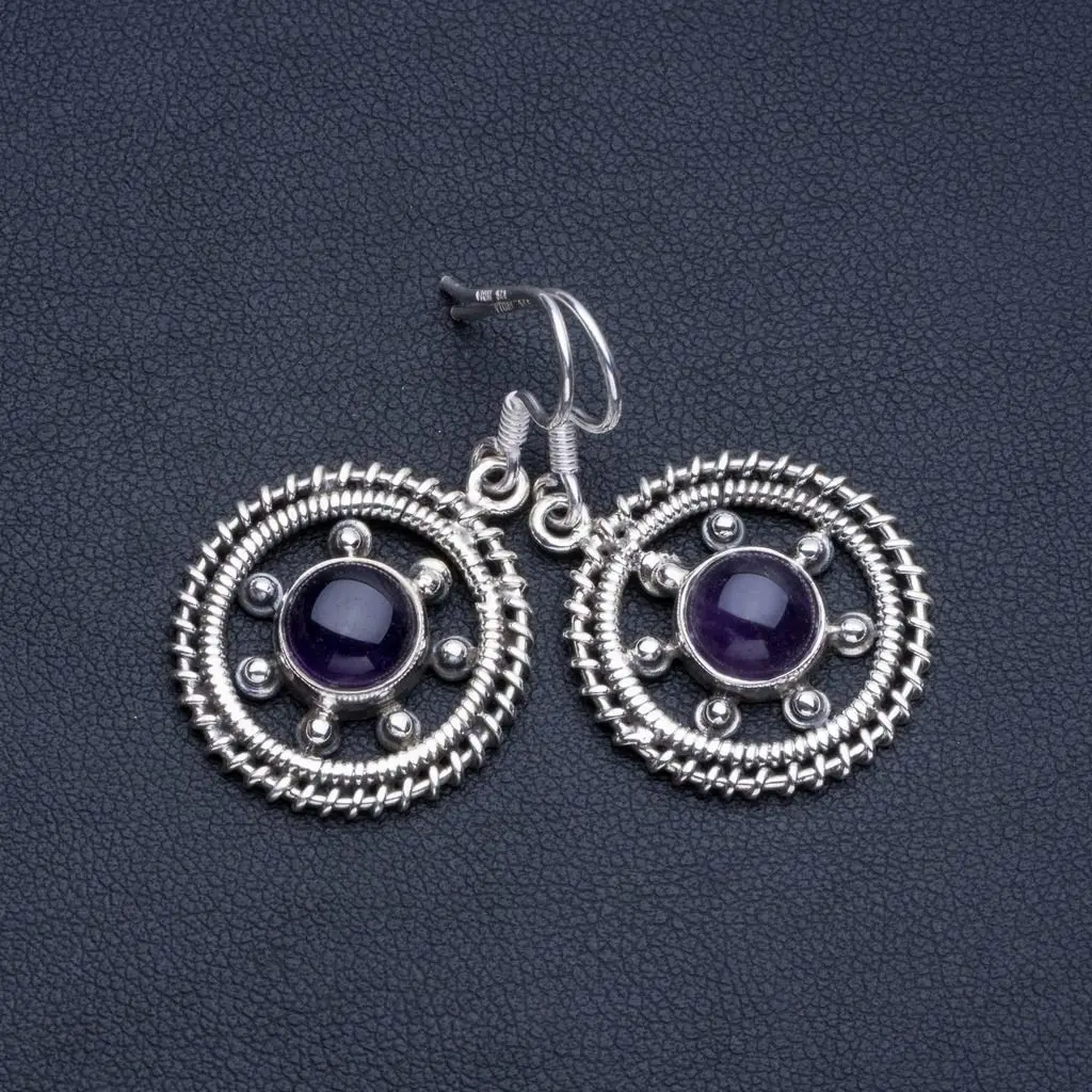 Натуральный Аметист Boho Стиль 925 Висячие серьги из серебра 925 пробы 1 1/" R1573