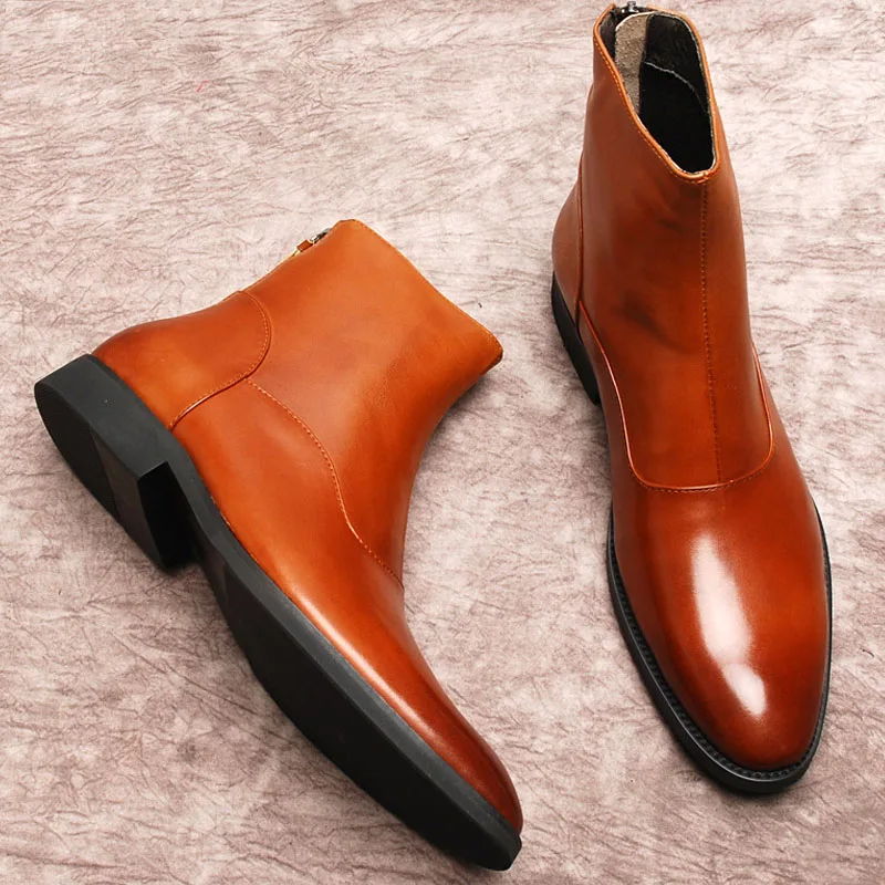 

2019 New Ankle Chelsea Boots Men high quality Handmade Genuine Cow Leather Autumn Office Round Toe men boot