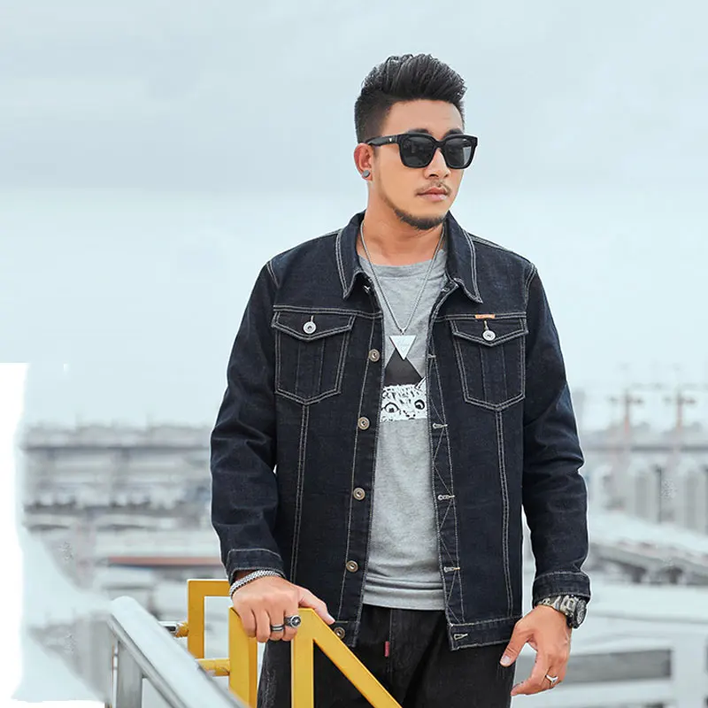 

Denim jacket Men Male Large size M-7XL 8XL Men's New Denim jacket Loose Solid color Denim Jacket Black Jacket