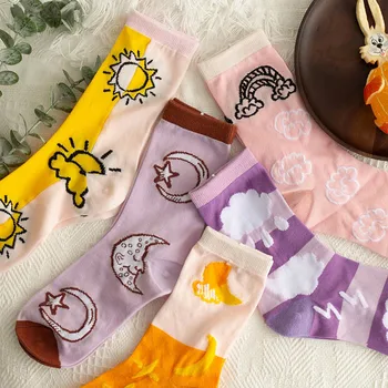 

Creative New Product Graffiti Moon Clouds Women Socks Rainbow Happy Socks Breathable Absorb Sweat Harajuku Sokken