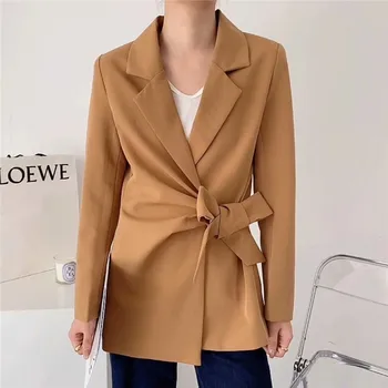 

BLSQR 2020 Autumn Solid Suit Jacket Women Loose Coat Office Bow Design Long Sleeve Jacket Veste Femme