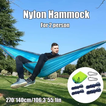 

Nylon Double Person Hammock Adult Camping Outdoor Backpacking Travel Survival Garden Swing Hunting Sleeping Bed Portable Hammock