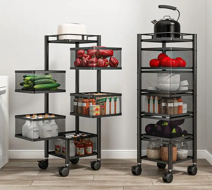 Movable rotary storage rack kitchen fruit and vegetable storage rack landing living room bathroom multifunctional basket