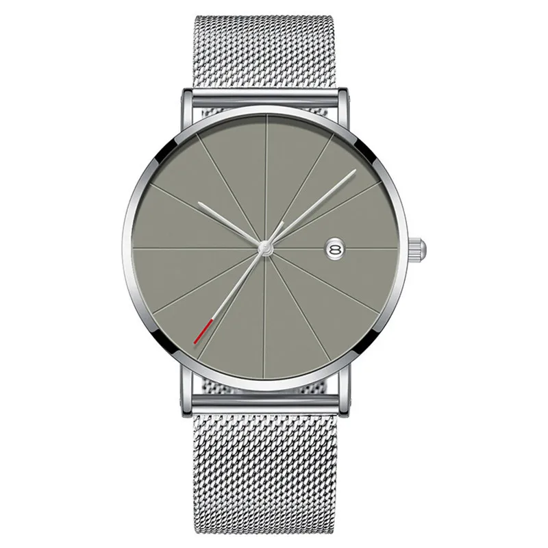 Мужские часы Модные кварцевые простые мужские часы наручные мужские подарок для мужчин Relojes круглый сетчатый ремень повседневные мужские наручные часы - Цвет: gray silver mesh
