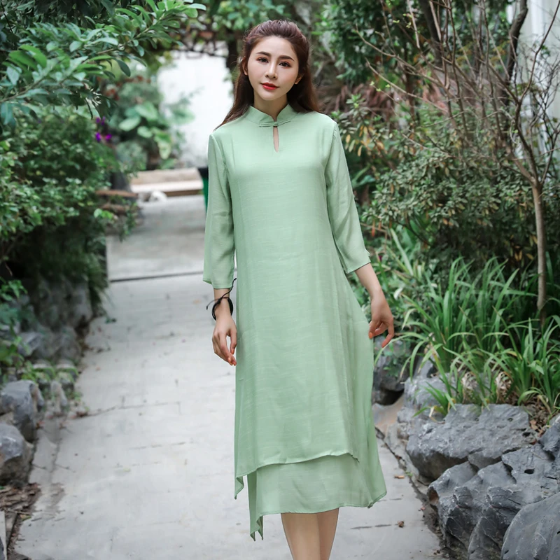 cheongsam ao dai вьетнамская азиатская одежда народный стиль qipao Женская вьетнамская одежда вьетнамское винтажное Ретро китайское платье - Цвет: color2