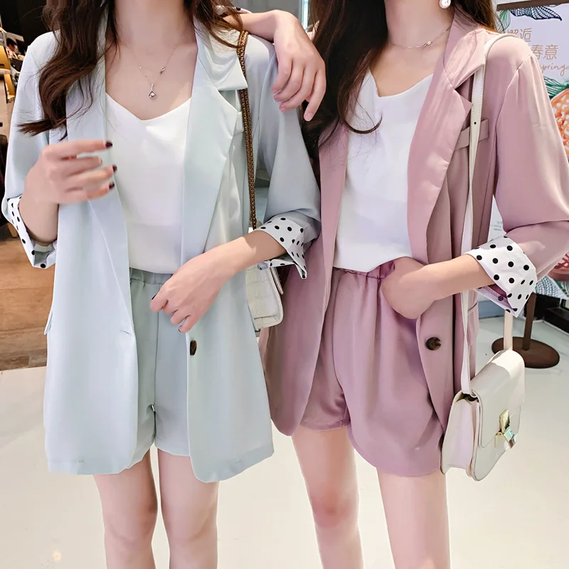 

Photo Shoot One-Button Online Celebrity Small Suit Coat Women's 2019 New Spring CHIC Best Friend-Shorts Two-Piece Set