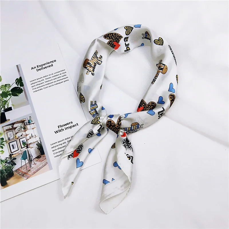 Bandana Silk Scarf Women Foulard Headband Luxury Brand Winter Scarves Fashion Zebra Handkerchief Square Neckerchief 70*70cm New mens head wrap bandana