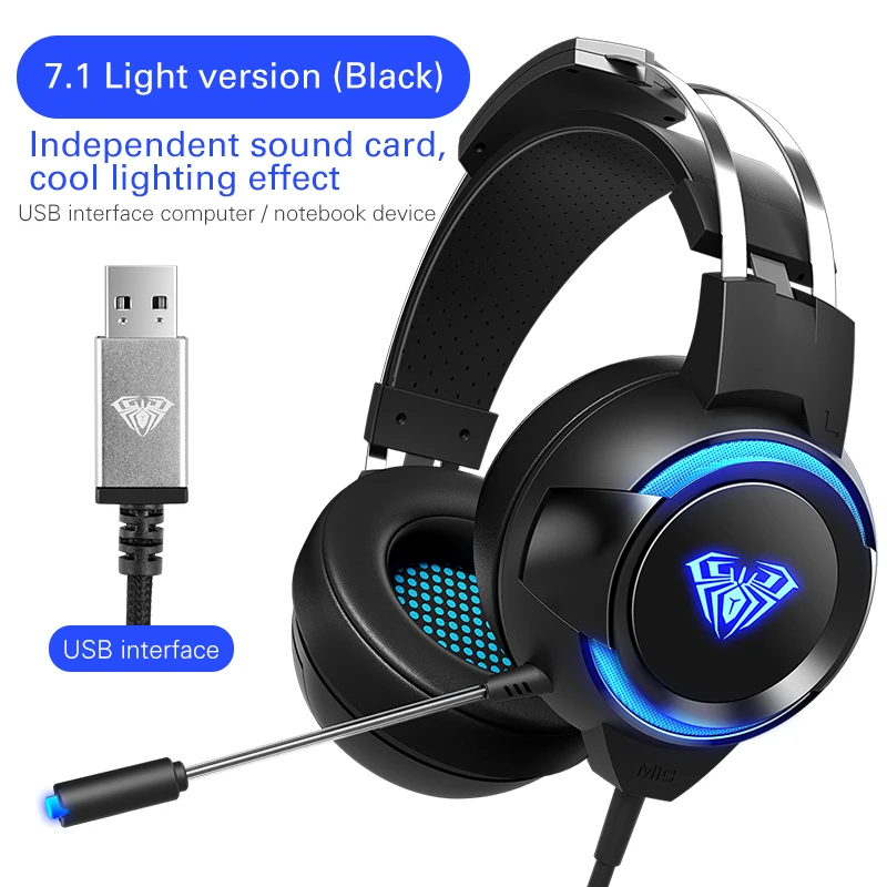 AULA G91 Gaming Headset Gamer Headphone 7 1 4D Surround Sound Stereo Hifi Earphones USB Microphone Led Light for PC Computer PS4