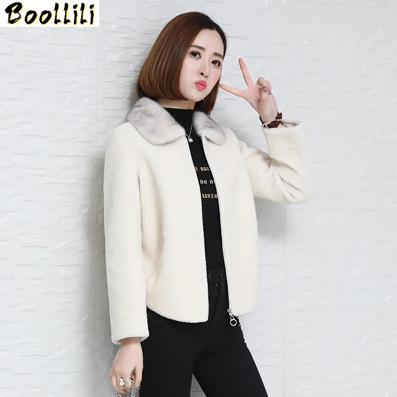 

Boollili 100% Wool Jacket Real Fur Coat Women Clothes 2020 Autumn Winter Coat Women Mink Fur Collar Manteau Femme