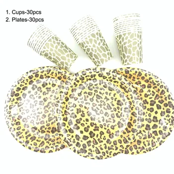 

60pcs/lot Leopard Theme Party Disposable Tableware Cartoon Animals Birthday Baby Shower Plate Cup Flag Party Decoration Supplies