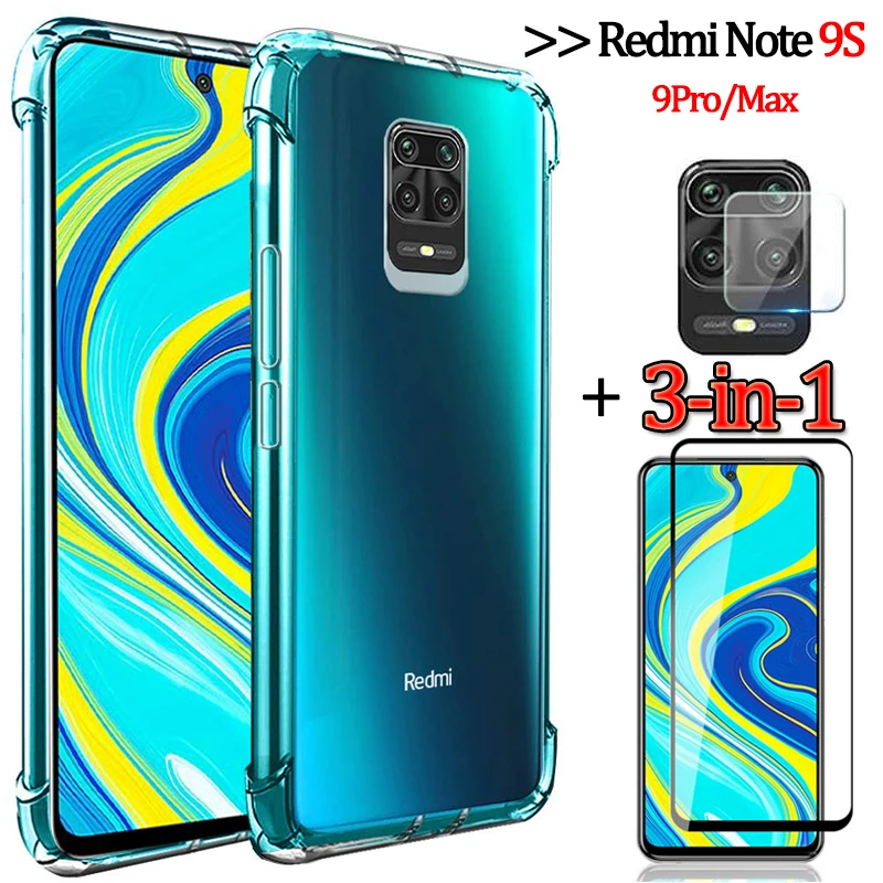 Чехол 3-в-1 стекло + чехол с &quotвоздушной подушкой&quot для redmi note 9s 10 pro прозрачный Redmi
