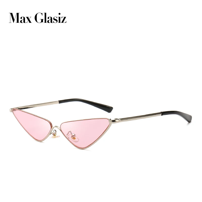 Max Glasiz новые узкие линзы кошачий глаз солнцезащитные очки женские половинчатая металлическая рама треугольные Солнцезащитные очки Мужские кошачий глаз винтажные уличные тренды gafas - Цвет линз: gold w pink