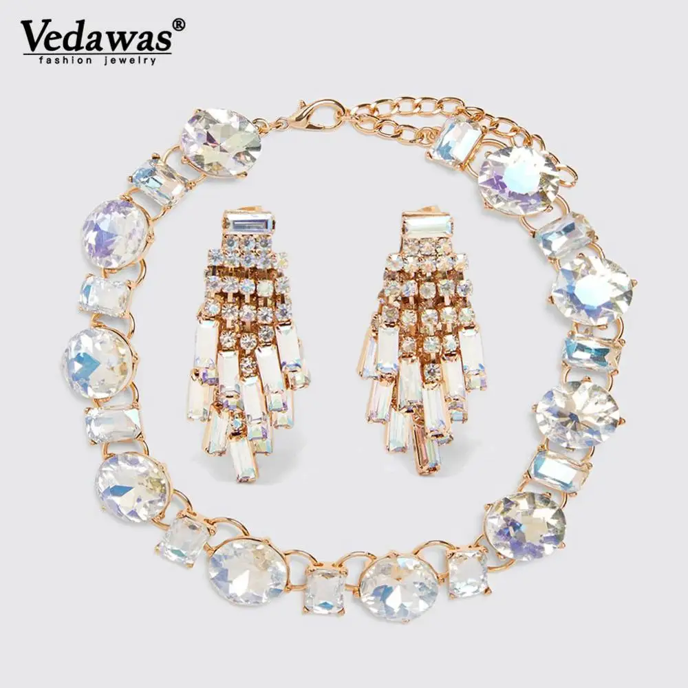 Vedawas ZA милое ожерелье для женщин прозрачные хрустальные аксессуары для ювелирных украшений Свадебные ювелирные изделия оптом xg3314 - Окраска металла: 7