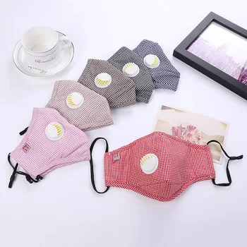 

Anti Dust Cotton Face Mouth Masks with Valve 2pc PM2.5 Filter Paper Unisex Cycling Reusable Windproof Washable Plaid Fabric Mask