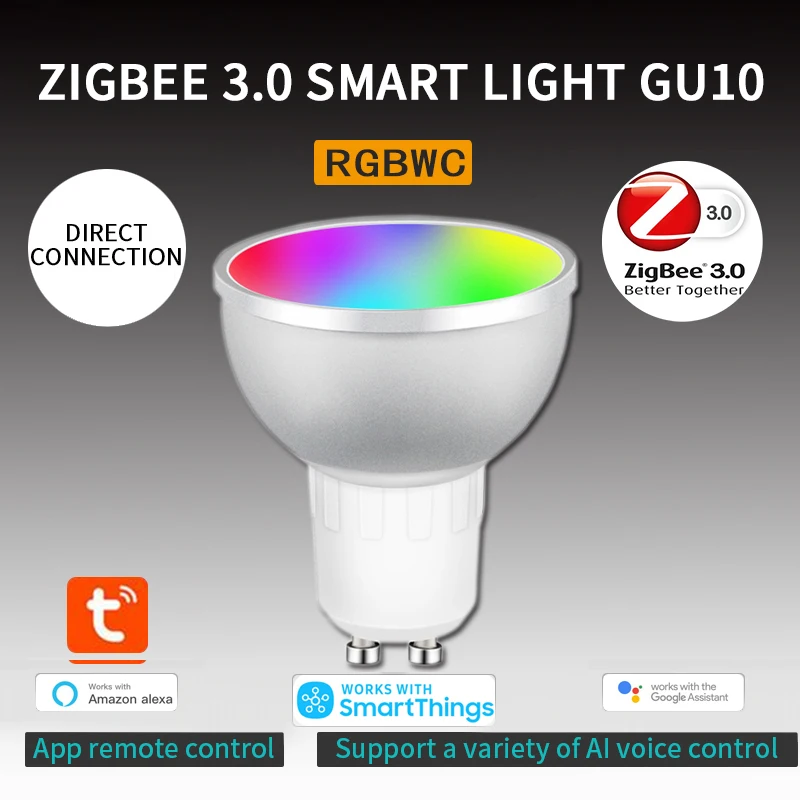 Tuya Zigbee 3.0 GU10 Smart LED Light Bulb 5W RGBCW Voice Control Work With Alexa Echo Plus Google Home Tuya/SmartThings APP