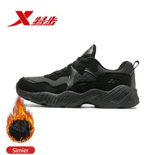 Xtep/черные хлопковые женские кроссовки; зимние Бархатные Теплые повседневные женские кроссовки; 882418379580