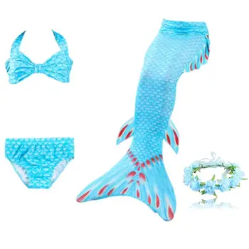 

NEW Kids Swimmable Mermaid Tail for Girls Swimming Bating Suit Mermaid Costume Swimsuit can add Monofin Fin Goggle with Garland