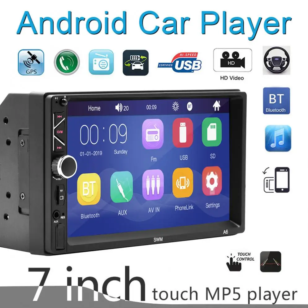 2 DIN 7-дюймовый сенсорный HD-экран Bluetooth-совместимый автомобильный стерео
