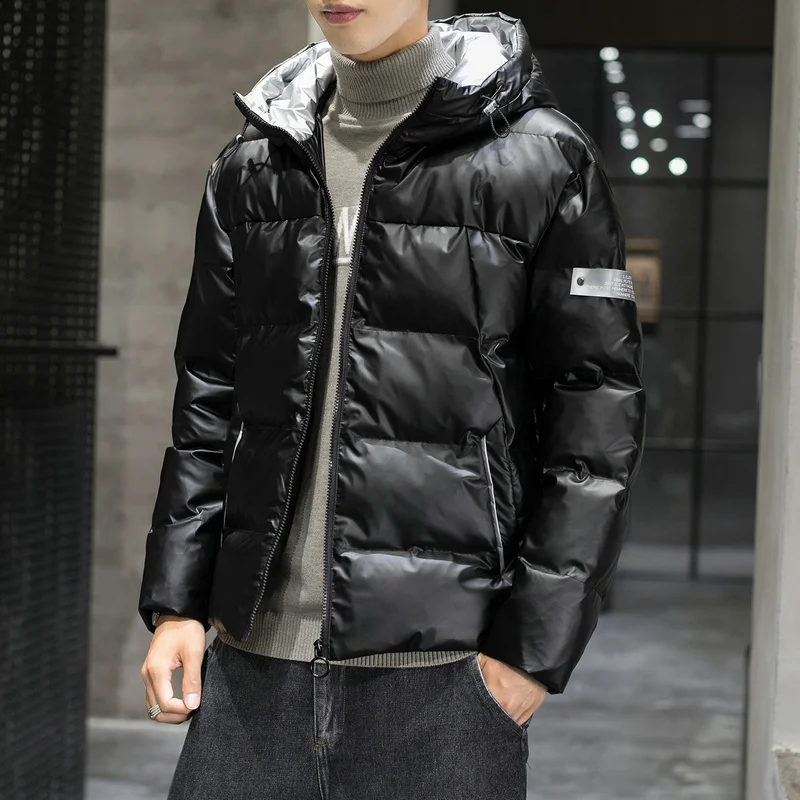 Thick Warm Men Winter Jacket Clothes Casual Harajuku Mens Parkas Coats Bright Hooded Windproof Waterproof