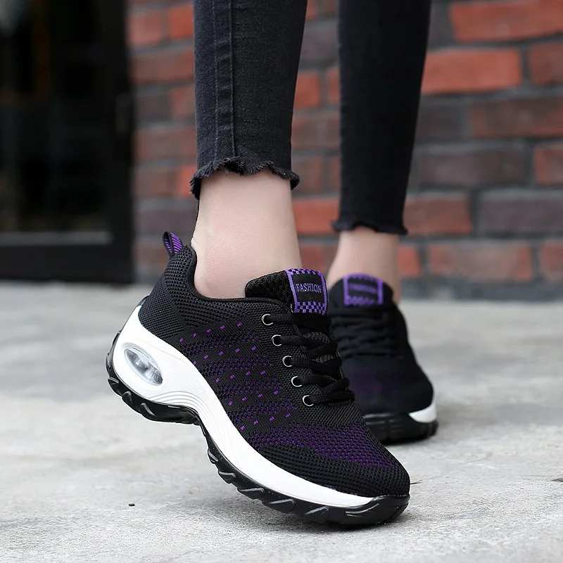 

Hot Selling Large Size WOMEN'S Shoes New Style Fly Woven Air Cushion Casual Sports Shoes Thick Bottomed Women's Travel Shoes Fas