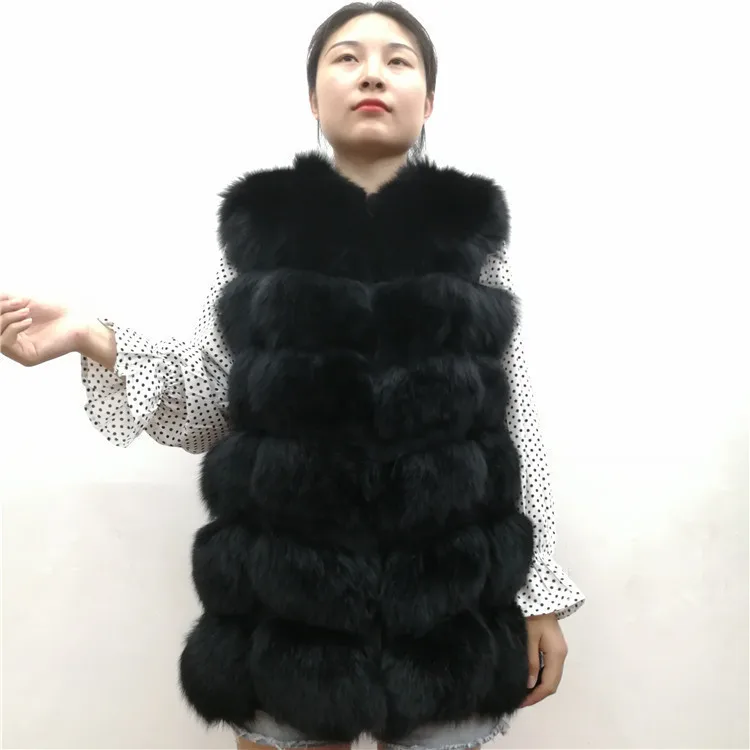 Black-better Натуральный Лисий мех жилет куртка жилет женский короткий без рукавов Зимний толстый теплый роскошный натуральный мех пальто размера плюс - Цвет: Black-better