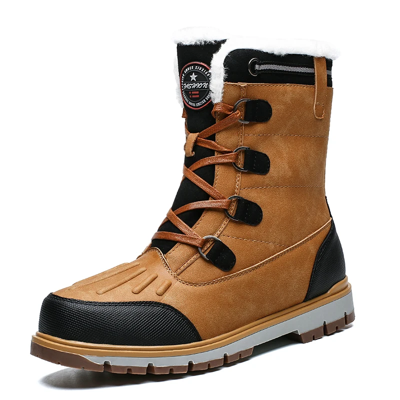 

2019 Winter Snow Men Boots Rain Shoes Waterproof With Fur Plush Warm Male Casual Mid-Calf Work Fishing Boot Plus size 38- 47