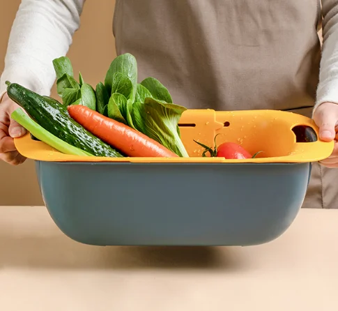 Double expansion of large capacity drain hollow fruit household adjustment creative kitchen utensils washing basket J05