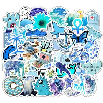 

50 PCS Cartoon Blue Stickers For Chidren Toy Waterproof Sticker to Suitcase Laptop Bicycle Helmet Car Decals