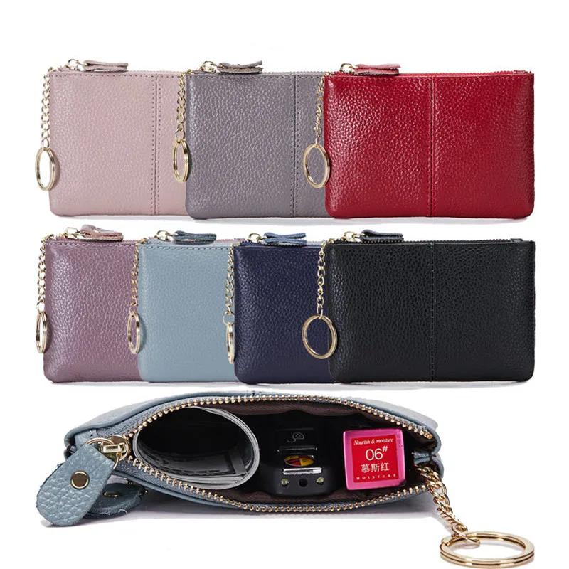 

Genuine Leather Coin Purses Women Small Change Money Bag Pocket Wallets Key Holder Case Mini Functional Pouch Zipper Card Wallet