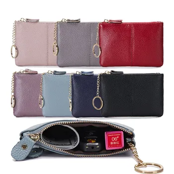 

Genuine Leather Coin Purses Women Small Change Money Bag Pocket Wallets Key Holder Case Mini Functional Pouch Zipper Card Wallet