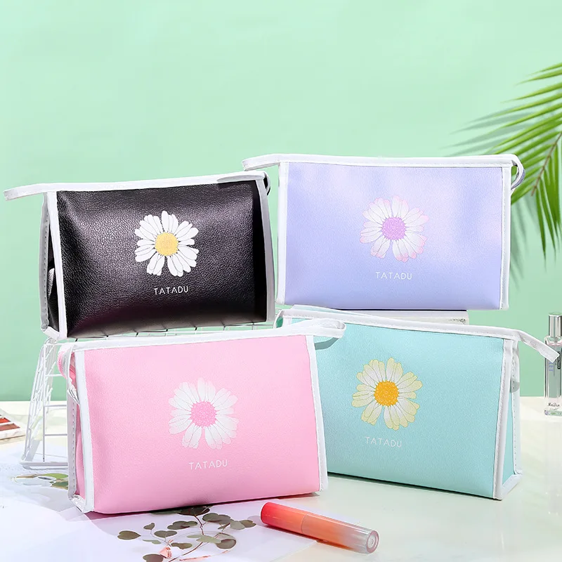 

Ladies Cosmetic Bag Fashion Daisy Cosmetic Bag PU Lychee Pattern Storage Box Travel Waterproof Wash Pack Household Storage Tools