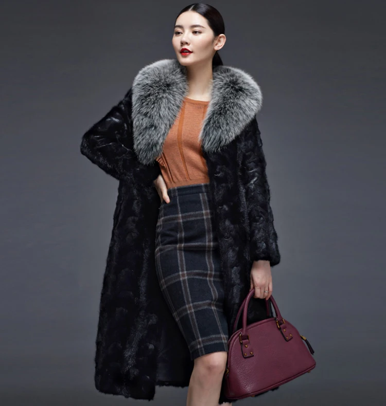 Faux fur jackets autumn winter thicke warm long high quality Mink hair fur coats fox fur collar Plus size 6XL Womens Coat