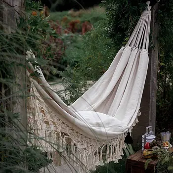

Large 2 Person Hammock Boho Style Brazilian Macrame Fringed Deluxe Double Hammock Net Swing Chair Indoor Hanging Swing delivery
