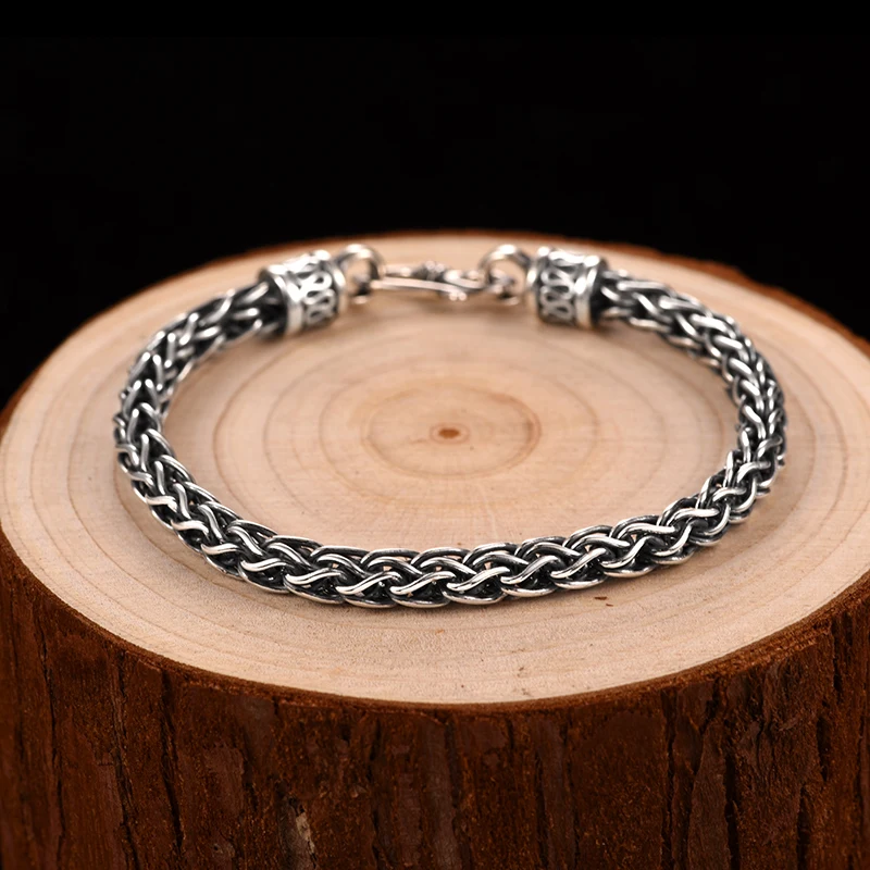 Cigovo 925 Серебряный тканый браслет мужской моды простой корейской версии персонализированный браслет небольшой толпы дизайн пеньковая веревка для мужчин