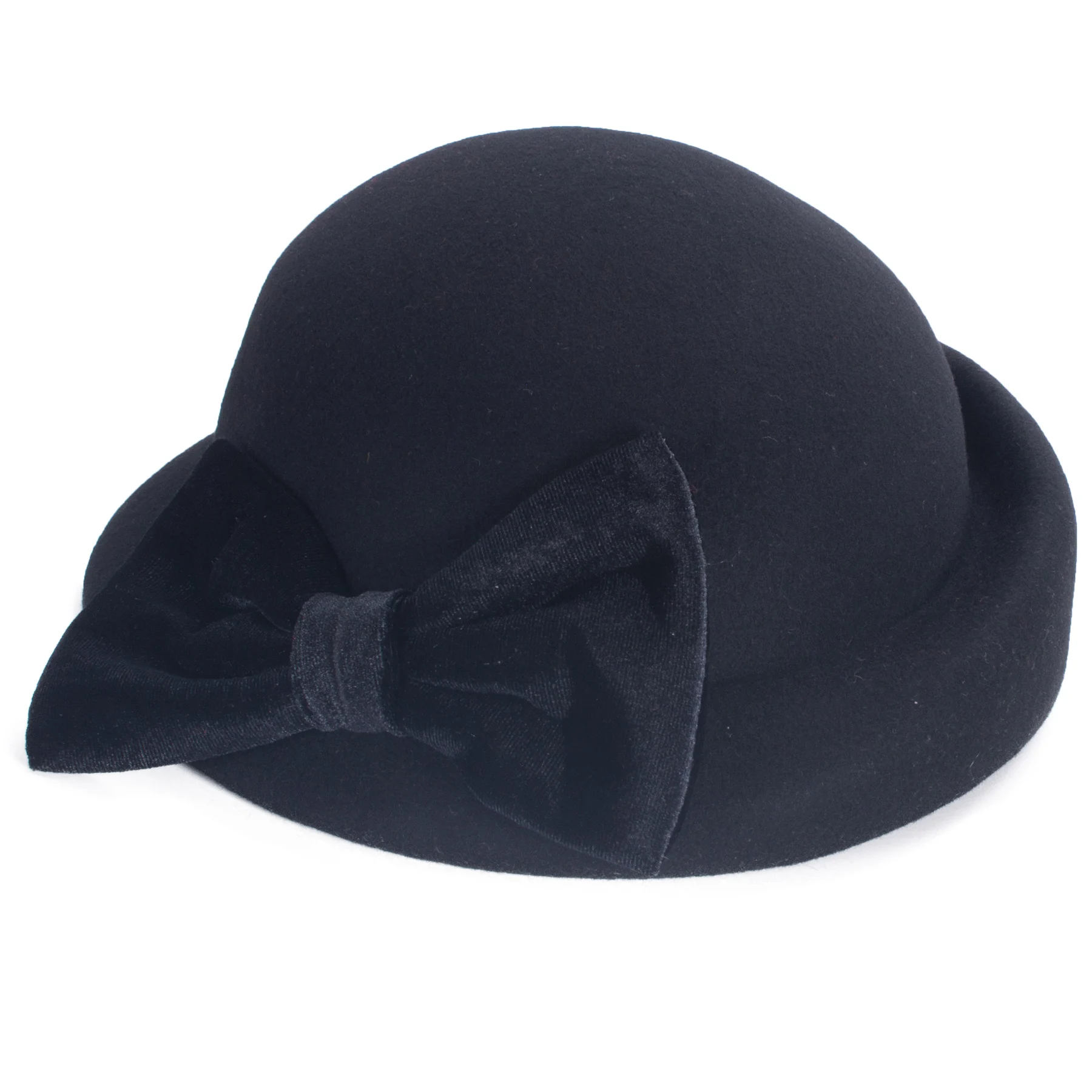 Womens Velvet Bow Vintage Style 100% Wool Felt Beret Derby  display picture 2