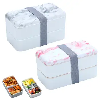 

Lunch Box 2 Layer Creative Marble Fashionable Microwaveable Lunch Box Food Containers for Students and Office Workers