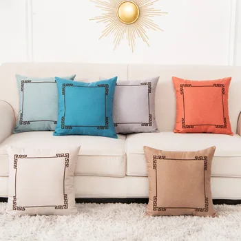 

Nordic Simple Square Pattern Embroidery Linen Fabric Home Decoration Pillow Cover